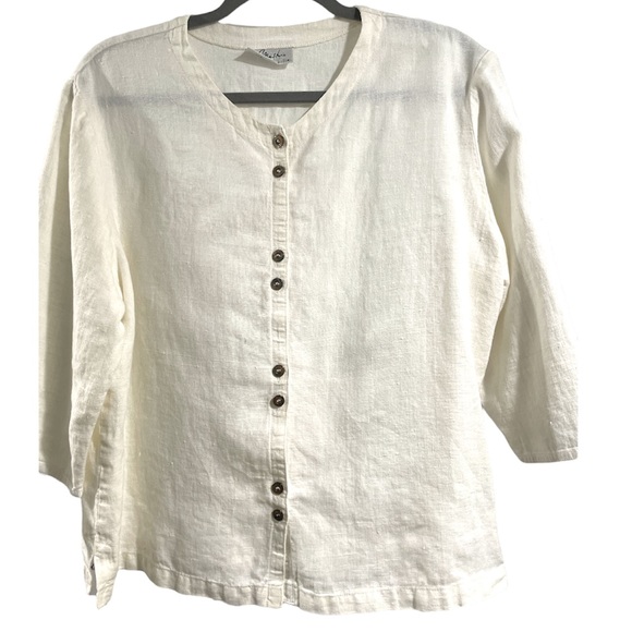 Beautiful Off White Button Front Linen Blouse by Mishi Wearables - Picture 2 of 10
